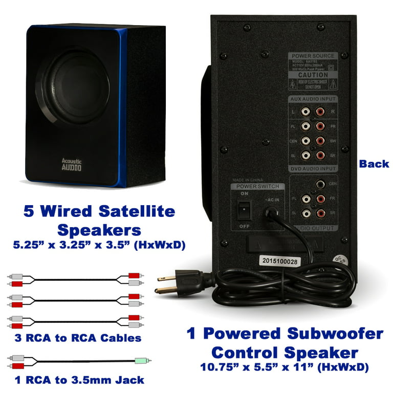Acoustic Audio AA5102 Bluetooth 5.1 Speaker System with Optical Input and 2 Extension Cables